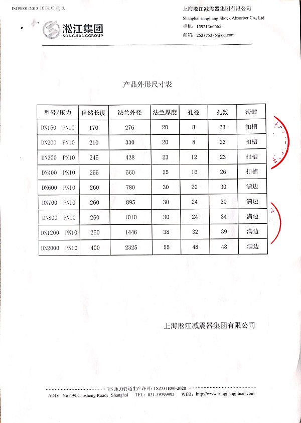 【南昌青山湖污水处理厂】DN2000橡胶接头合同